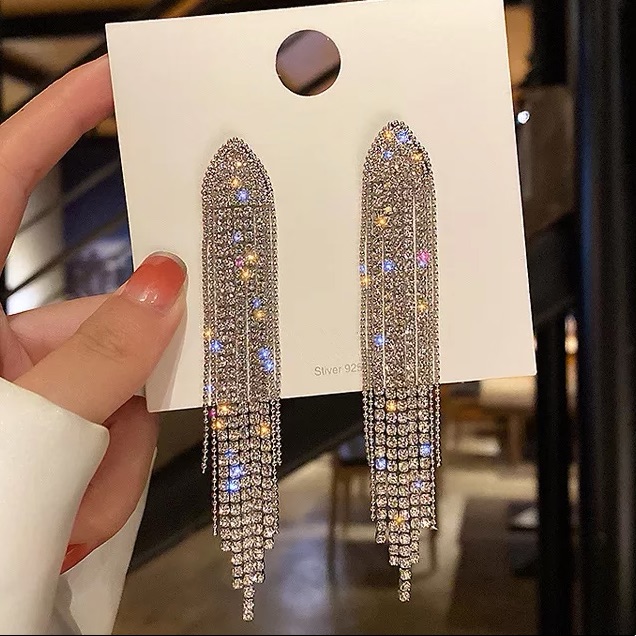 18k White Gold Plated Tassels Earrings